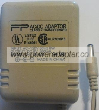 FP D35-6-500 AC ADAPTER 6Vdc 500mA USED 2 x 5.4 x 12.2 mm